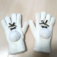 Lindsay キッズ用 ホワイト 手袋 ポンポン付き