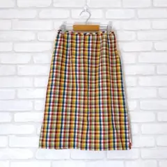 美品 ヴィクトワール カラフルチェックタイトスカート マルチカラー レトロ 薄手
