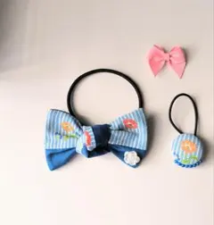 バイカラー.リボンヘアゴム