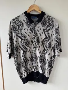 alarome DE JANS 半袖ニット ポロシャツ 総柄 L