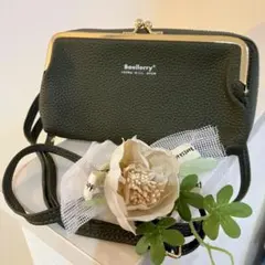 未使用品 FASHION YOUNG お財布ショルダー がま口 2way カーキ