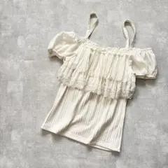 y2kシークレットハニーオフショル風レースフリルトップスパフスリーブアイボリーMのサムネイル