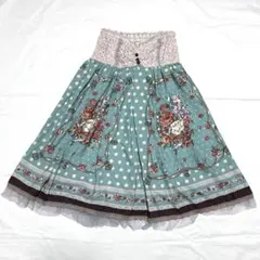 axes femme 薔薇柄ハイウエストスカート ミントグリーンドット柄レトロ