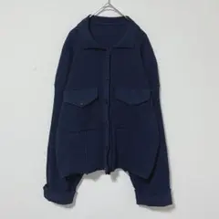 オーバーサイズ 襟付き ニットカーディガン ネイビー F リブニット