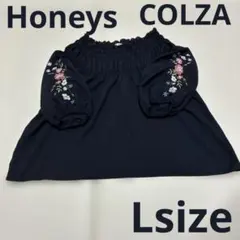 花柄刺繍 オフショルダー ブラウス ネイビー　ハニーズ　コルザ　L