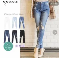 【送料込み】GORGE ダメージスキニーデニム L