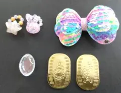 リボンスパンコールヘアピン、指輪リング、小判、おまけセット