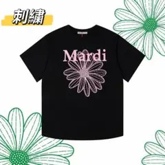 Mardi Mercrediマルディメクルディ刺繍半袖Tシャツ 黒×ピンクのサムネイル