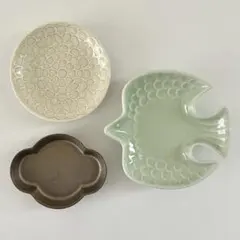 【新品】美濃焼 小皿 3点セット　鳥型 プレート　レース柄 小皿　雲 豆皿