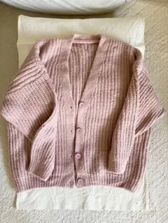 ピンク リブ編み カーディガン