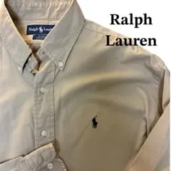 【美品】ラルフローレン 長袖 ボタンダウンシャツ ベージュ ポニー刺繍