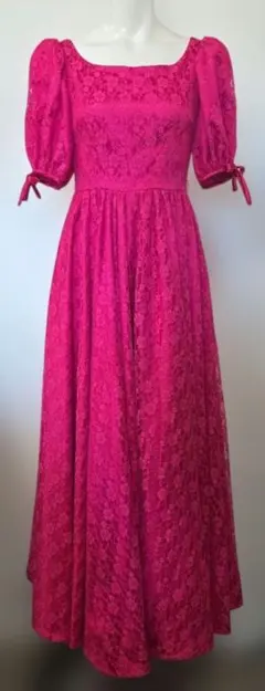 花柄レース パフスリーブ ロングドレス ハンドメイド オーダーメイド y62