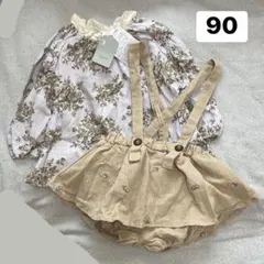 juo ブラウス　ブルマ　サス付き　花柄　しまむら　90 セットアップ