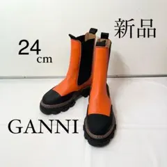 GANNI ガニー　レザーショートブーツ ハイカット　 オレンジのサムネイル