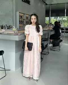 bubble sleeve jacquard dress【Ｍ-TALL】