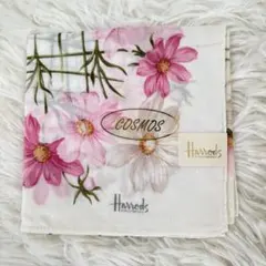新品未使用☆ハロッズ　Harrods☆ハンカチ　コスモス　ピンク　白　花柄　綿のサムネイル