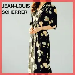 美品 ジャンルイ シェレル シルク シャツワンピース 5分袖 花柄 大きめ M