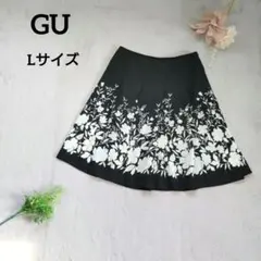 【GU】 ジーユー 花柄 タックフレアスカート Lサイズのサムネイル