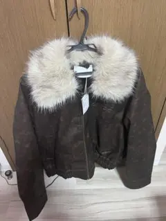 ブラウンレザー ファー付きジャケット