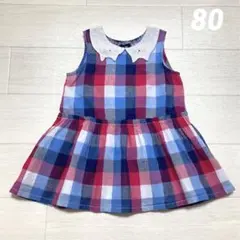 【Kladskap】ネコ襟　チェック柄　ワンピース　80のサムネイル