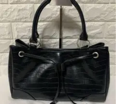 カステルバジャック　クロコダイル型押し　レザー　ハンドバッグ　ブラック