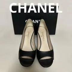 CHANEL オープントゥパンプス パールヒール ブラック 37のサムネイル