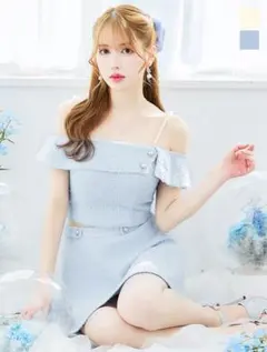 Jewels 水色オフショルダーツイードドレスセット