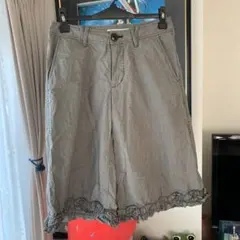 スーパーハッカ！ハーフパンツ裾フリル 状態○ 細かい千鳥格子黒系