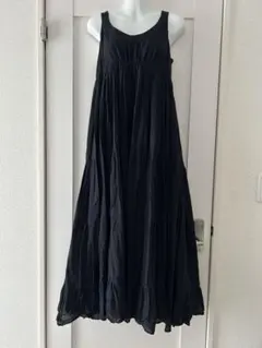 SHIPS コットンティアードロングワンピース黒