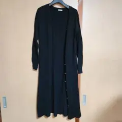 GU　リブ編み ブラック　ロングカーディガン S
