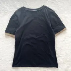 ☆未使用☆ZARA ザラ ゴールドラメレース付きTシャツ ブラック L