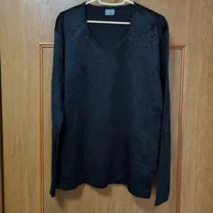 Lemarras ブラック Vネック 長袖シャツ