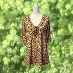 森ガール フェアリーグランジ 00s 花柄 七分袖 フリルチュニック
