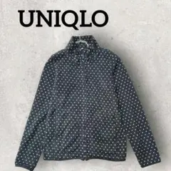 UNIQLO フリース ドット柄 ジップ 暖かい カジュアル (М) ブラック