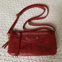 レッド フェイクレザーショルダーバッグ ポーチ スマホショルダー