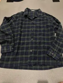 GU ネイビー・グリーン チェック柄 長袖シャツ
