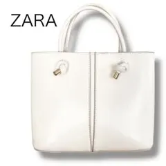 ZARA ミニ ハンドバッグ スクエア ホワイト系 ミニシティバッグ