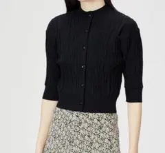 未使用【FRAY I.D】5分袖カーディガン 黒 ウェーブ柄 ショート丈