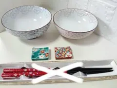 専用出品　有田焼　祥玉窯　花詰　飯碗と青郊窯　箸置き　各ペア
