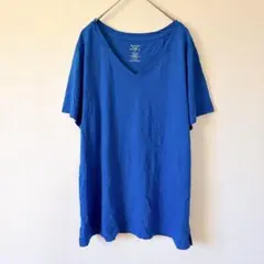 メンバーズマーク Tシャツ Vネック 半袖 無地 M 青 ブルー 半袖Tシャツ