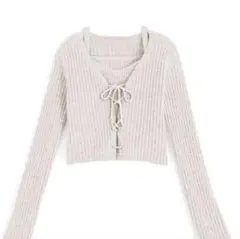 リブ編み クロップドカーディガン 長袖