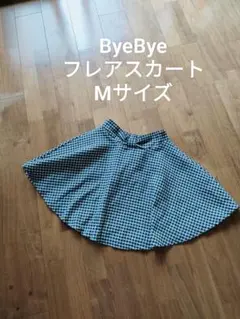 Bye Bye ウエストゴム ブロックチェック柄 フレア スカート 春夏 黒 Mのサムネイル