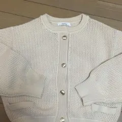 DOUDOU(ドゥドゥ)ポリエステル鹿の子編みカーディガン　ベージュ ニット