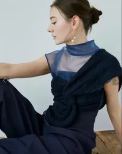 LADYエンブロイダリーツイストパンツドレス ネイビー Sサイズ