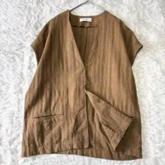ヘリンボーン生地　doux bleu リネンブレンドベスト　ドゥーブル　アンリミ