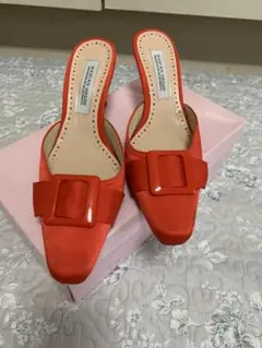 美品　レッド　バックオープンサンダルのサムネイル