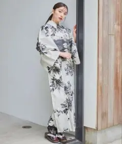 モノトーン 花柄 浴衣 帯セット - メルカリ