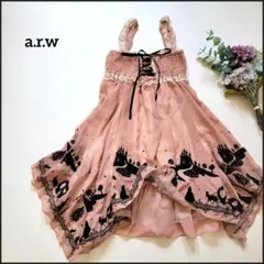 アロー●シンデレラ柄♪フロッキープリントリボン＆レースドレスキャミワンピース