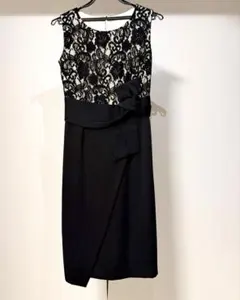 黒レース切替ワンピース ブラック ドレス フォーマル 結婚式 花柄