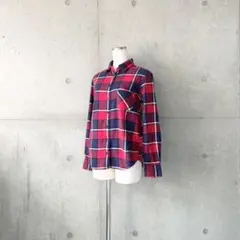 一度着用ユニクロUNIQLOフランネルチェックシャツレッドS